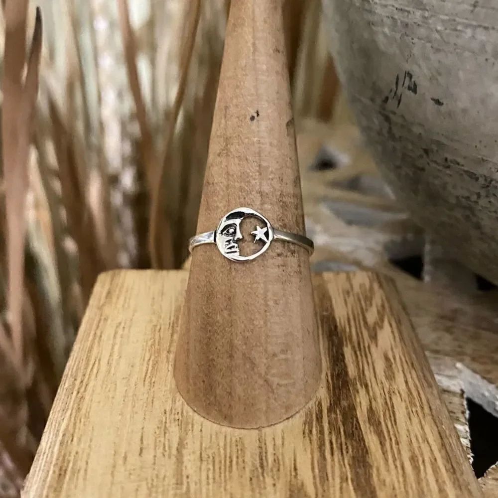 Moon and Star Sterling Silver Ring